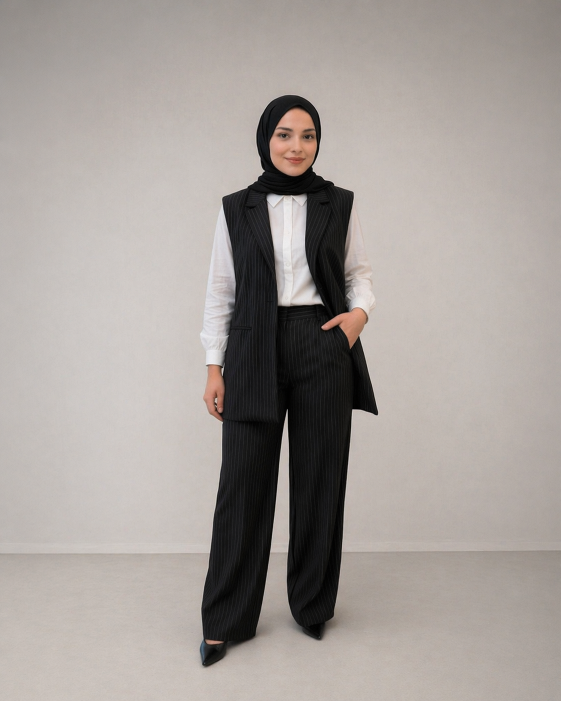 Pinstripe Linen Vest Set