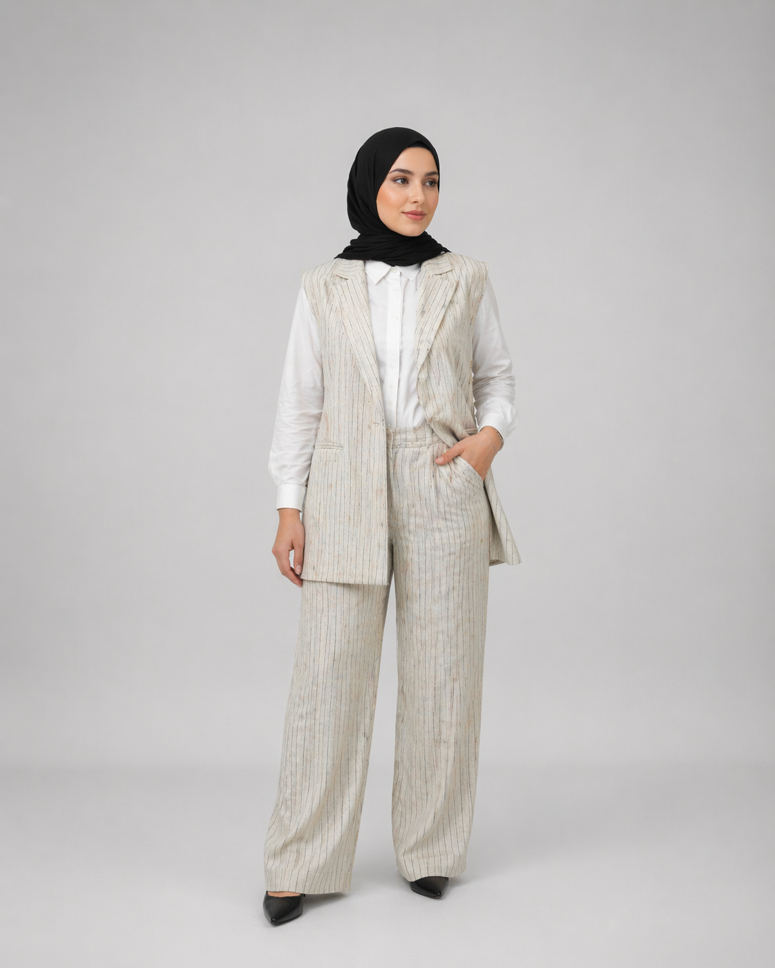 Pinstripe Linen Vest Set