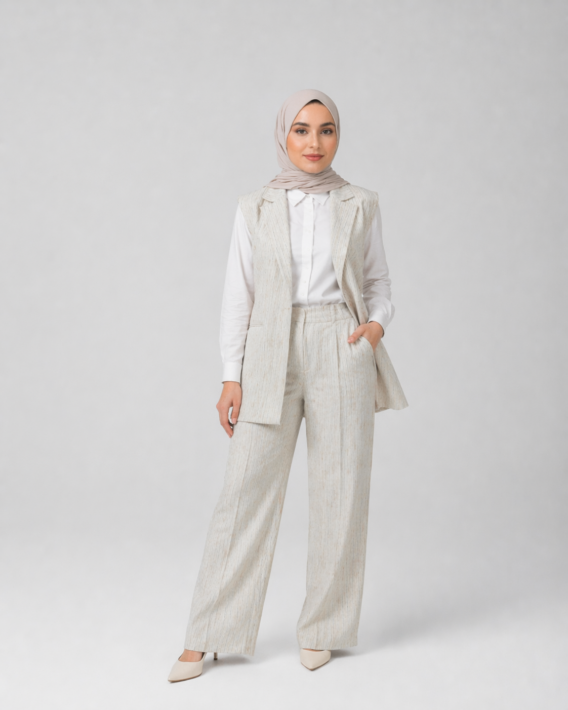 Pinstripe Linen Vest Set